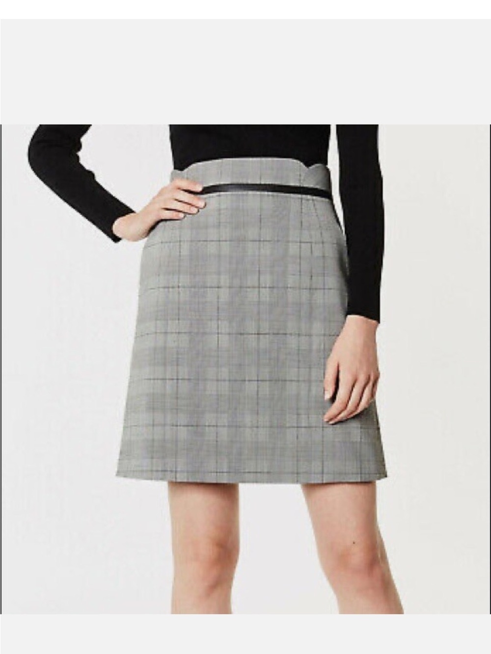 Karen Millen Gray Plaid Pencil Skirt with Black Waist Band